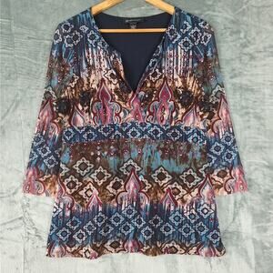 Womens Top Large Vintage Y2K Babydoll Boho Peasant Artsy Fairy Grunge‎ Abstract